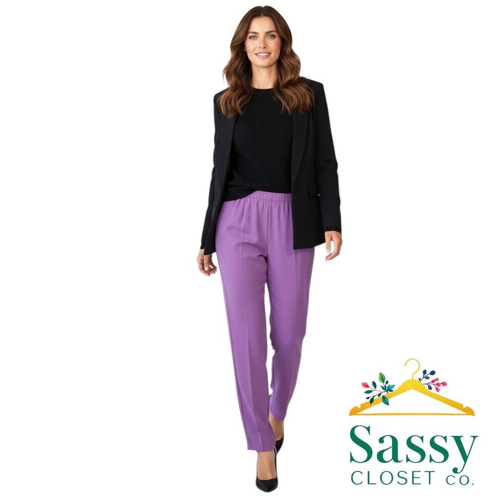 Patchington Purple Pull On Trousers M High Rise Straight Pants Made in USA